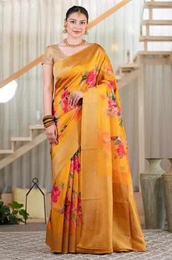 chandrika tussar with cherry blossom print