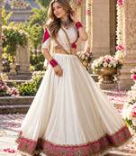 White Silk Blend Readymade Navratri Lehenga Choli Embroidery & Sequence Work