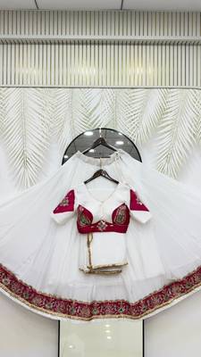 White Silk Blend Readymade Navratri Lehenga Choli Embroidery & Sequence Work 4