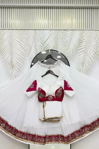 White Silk Blend Readymade Navratri Lehenga Choli Embroidery & Sequence Work