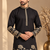 Black Color Embroidered Foil Gold Work Design Fabric Soft Silk Mens Ethnic Wear Festival Kurta Pajama Set
