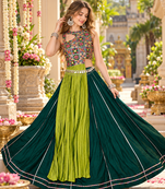 D Green Cotton Readymade Navratri Lehenga Choli with Embroidery & Thread Work
