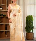Aarini- Silk blend saree with contrast blouse piece Hand Embroidery