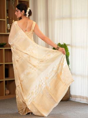 Aarini- Silk blend saree with contrast blouse piece Hand Embroidery 2