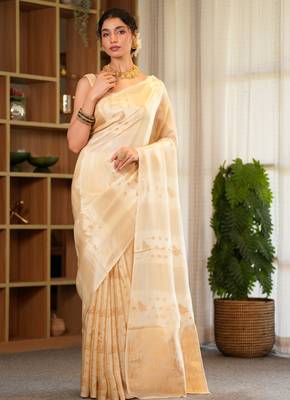 Aarini- Silk blend saree with contrast blouse piece Hand Embroidery 3