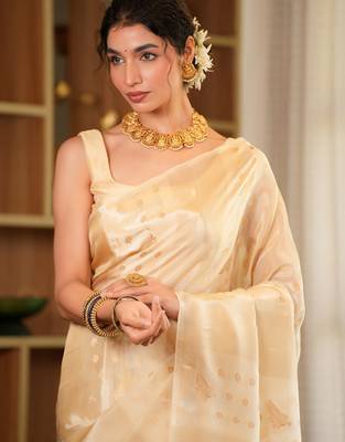 Aarini- Silk blend saree with contrast blouse piece Hand Embroidery 5