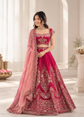 pink chanderi silk thread with sequence designer lehenga choli 1