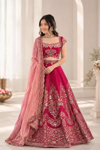 pink chanderi silk thread with sequence designer lehenga choli