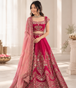 pink chanderi silk thread with sequence designer lehenga choli