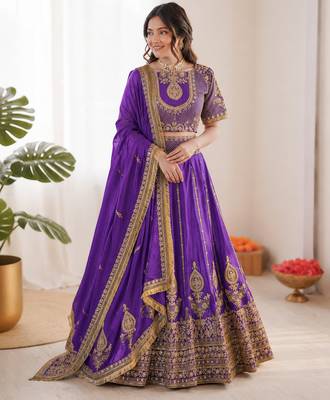 violet vichitra silk thread with sequence designer lehenga choli 1