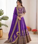 violet vichitra silk thread with sequence designer lehenga choli