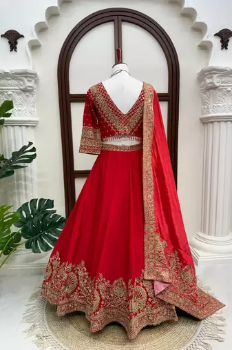 red chinon silk coding with sequence designer lehenga choli