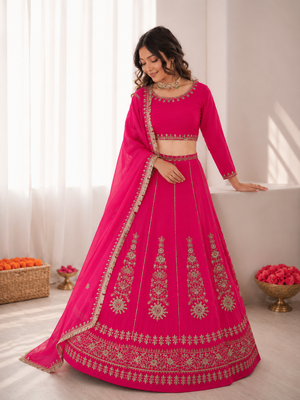rani pinik chinon silk thread with sequence designer lehenga choli 1