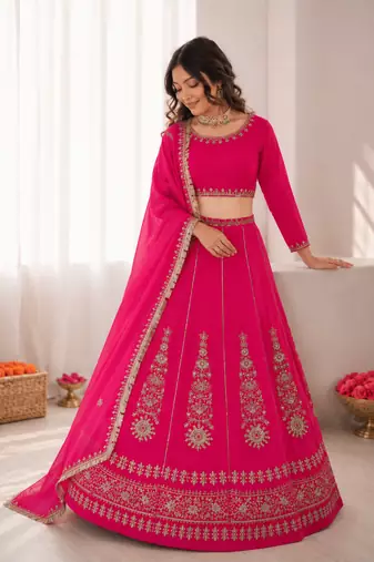 rani pinik chinon silk thread with sequence designer lehenga choli