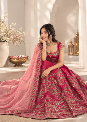 pink chanderi silk thread with sequence designer lehenga choli 2