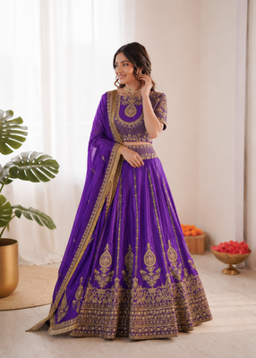 violet vichitra silk thread with sequence designer lehenga choli 2