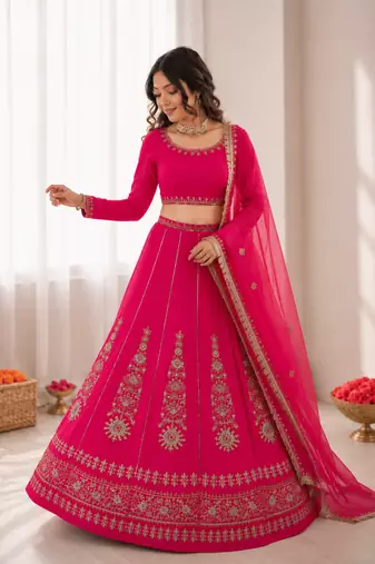rani pinik chinon silk thread with sequence designer lehenga choli
