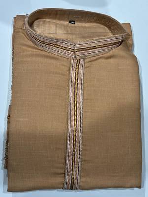 Cognac linen kurta pant set with embroidery & handwork 3