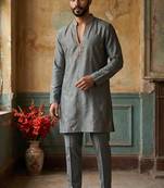 Grey silk kurta pant set with embroidery and sequin work