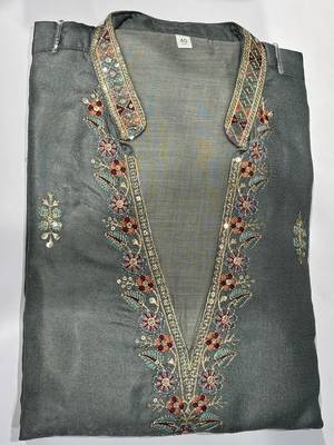 Grey silk kurta pant set with embroidery and sequin work 2