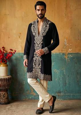 Cream cotton kurta pant set with embroidery work 1