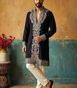Cream cotton kurta pant set with embroidery work