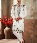 White lachka kurta pant set withembroidery and handwork