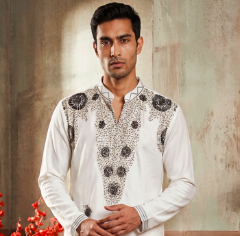 White lachka kurta pant set withembroidery and handwork 2