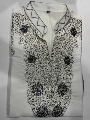 White lachka kurta pant set withembroidery and handwork 3