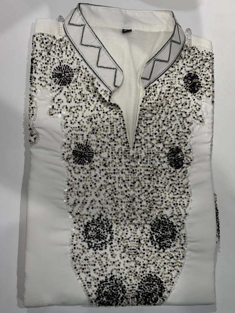 White lachka kurta pant set withembroidery and handwork