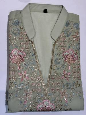 Light green gorgette kurta pant set with embroidery work 3