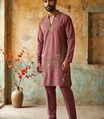 Peach green lachka kurta pant set with embroidery and sequin work