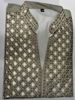 Light green lachka kurta pant set with embroidery and mirror work 3