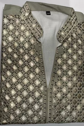 Light green lachka kurta pant set with embroidery and mirror work