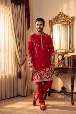 Rani green cotton kurta pant set with embroidery, sequin and hand work 1