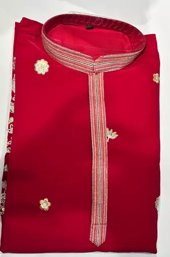 Rani green cotton kurta pant set with embroidery, sequin and hand work