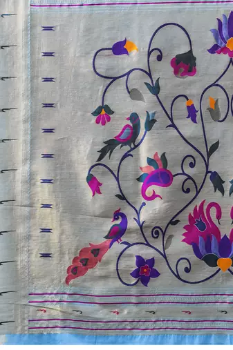 Blue woven, floral cotton silk paithani saree with blouse