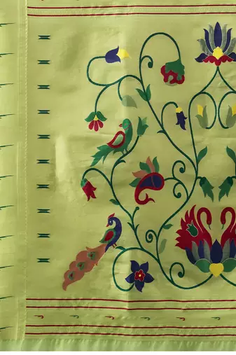 Green woven, floral cotton silk paithani saree with blouse