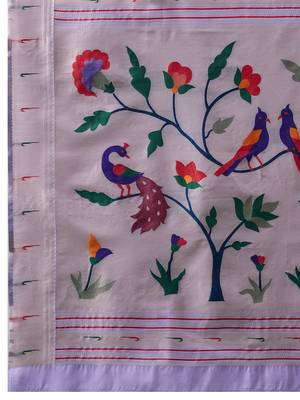 Lavender woven, floral cotton silk paithani saree with blouse 5