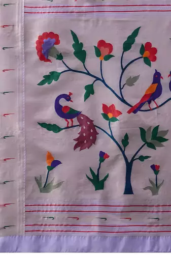 Lavender woven, floral cotton silk paithani saree with blouse