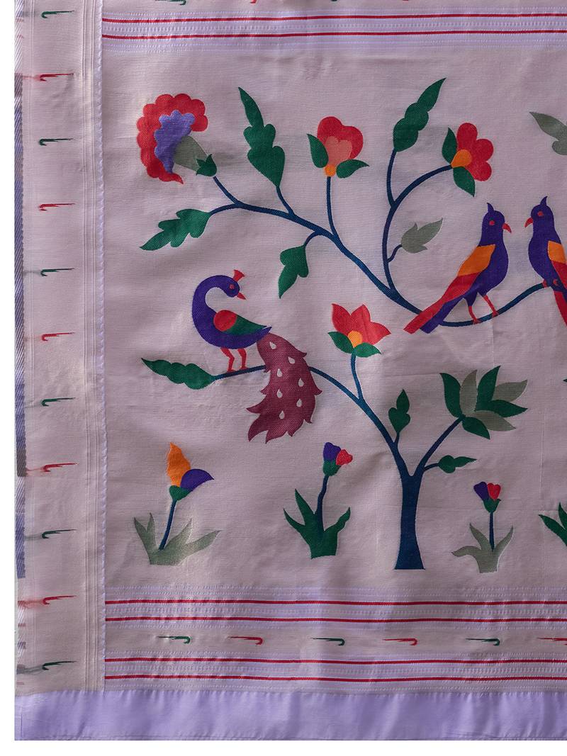 Lavender woven, floral cotton silk paithani saree with blouse