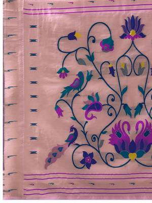 Pink woven, floral cotton silk paithani saree with blouse 5