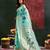 Turquoise blue woven, floral cotton silk paithani saree with blouse
