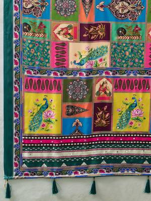 multicolor digital print mirror work crepe kalamkari saree with blouse 5