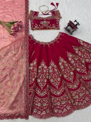 pink chanderi silk thread with sequence designer lehenga choli 5