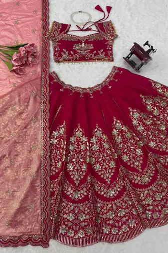 pink chanderi silk thread with sequence designer lehenga choli