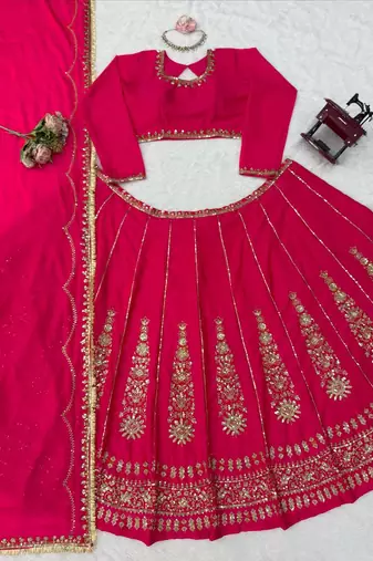 rani pinik chinon silk thread with sequence designer lehenga choli