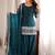 Teal green embroidered silk kurta set with farshi salwar & dupatta
