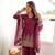 Wine embroidered kurti with bell bottom pant and dupatta set