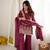 Wine embroidered kurti with bell bottom pant and dupatta set